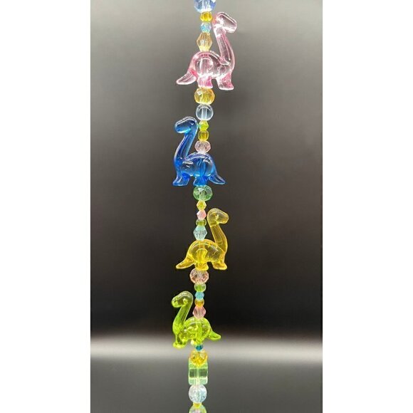 Dinosaur Beaded Suncatcher - Pastel Pink Crystal Prism - Hanging Patio Decor - Picture 6 of 11